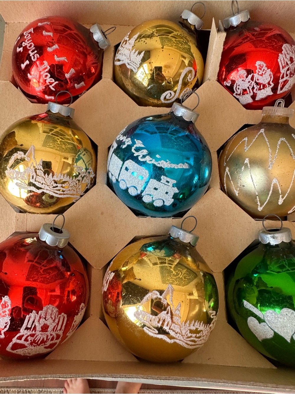 Vintage stenciled glass Christmas ornaments full box shiny brite like - Picture 2 of 12